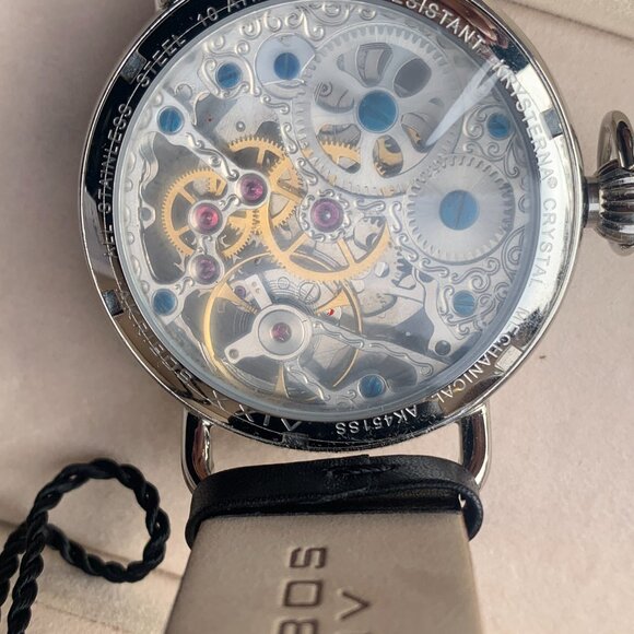 WATCH - NIB Akribos XXIV Watch Mens, Leather, AK451SS, Analog, SKELETON, DUAL - Picture 6 of 12